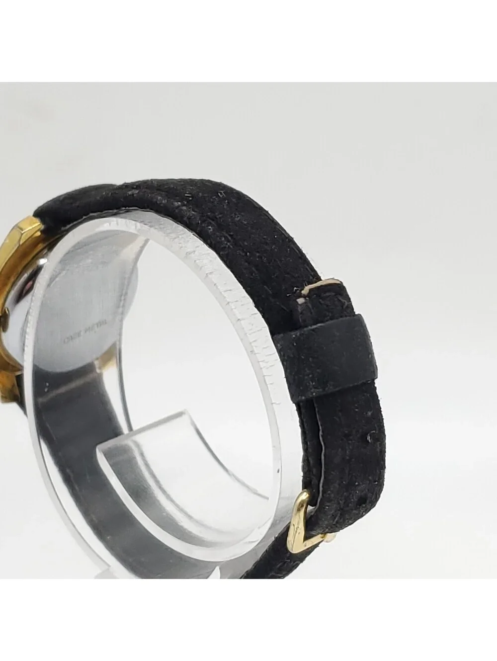 Vintage Lucerne Mechanical Watch Women Running Gold Tone Black Band 23mm
